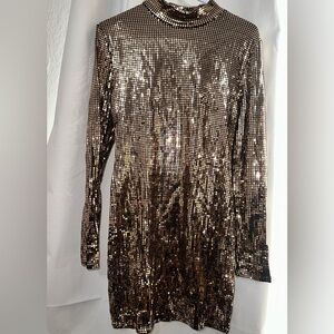 Fashion Nova Black and Gold Sequin Top